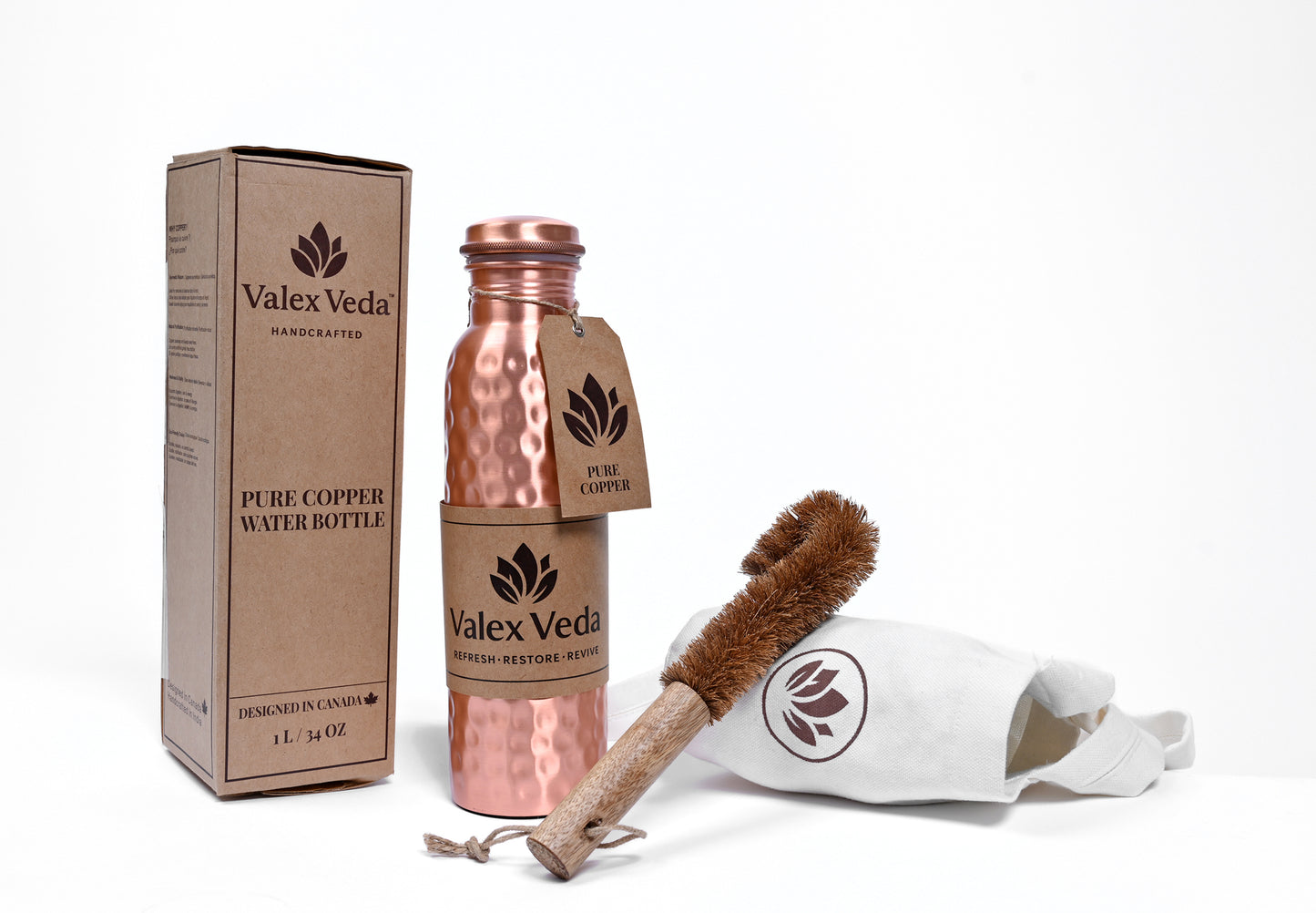 Valex Veda™ Premium Pure Copper Water Bottle (1 L Hammered Finish)